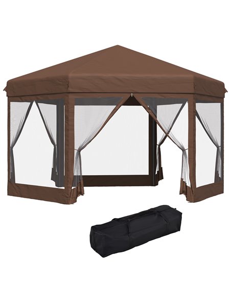 Outsunny 3x3.5m Hexagonal Pop Up Gazebo with Mosquito Netting Zipped Door, Brown - pic 18575 | FastDaddyshop