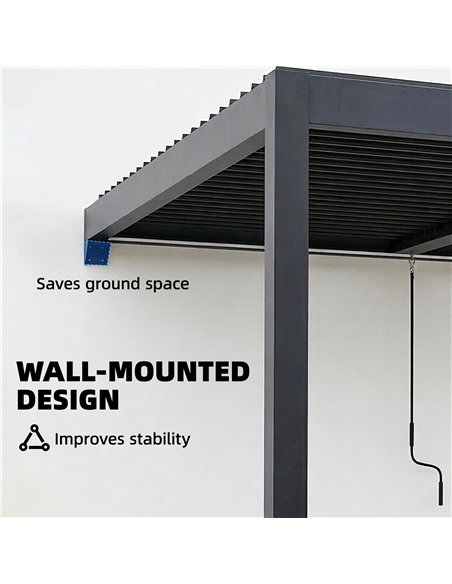 Outsunny 3 x 3 m Louvered Pergola with LED Lights, Metal Louvres, Wall Mounted Aluminium Patio Gazebo Pergola, Dark Grey - pic 185752 | FastDaddyshop