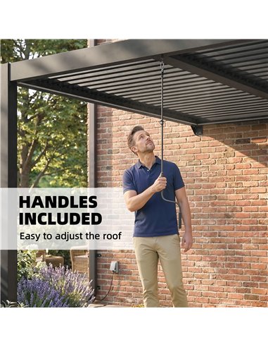 Outsunny 3 x 3 m Louvered Pergola with LED Lights, Metal Louvres, Wall Mounted Aluminium Patio Gazebo Pergola, Dark Grey