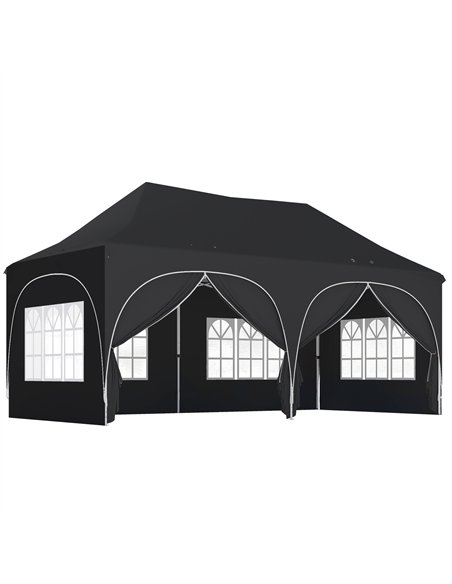 Outsunny 3 x 6m Pop Up Gazebo Shelter with Sides, 6 Sandbags, Peak Top Garden Party Tent Marquee with Carry Bag, Black - pic 185756 | FastDaddyshop