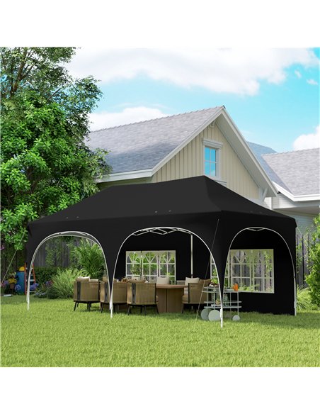 Outsunny 3 x 6m Pop Up Gazebo Shelter with Sides, 6 Sandbags, Peak Top Garden Party Tent Marquee with Carry Bag, Black - pic 185757 | FastDaddyshop