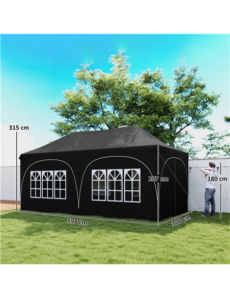 Outsunny 3 x 6m Pop Up Gazebo Shelter with Sides, 6 Sandbags, Peak Top Garden Party Tent Marquee with Carry Bag, Black - pic 185758 | FastDaddyshop