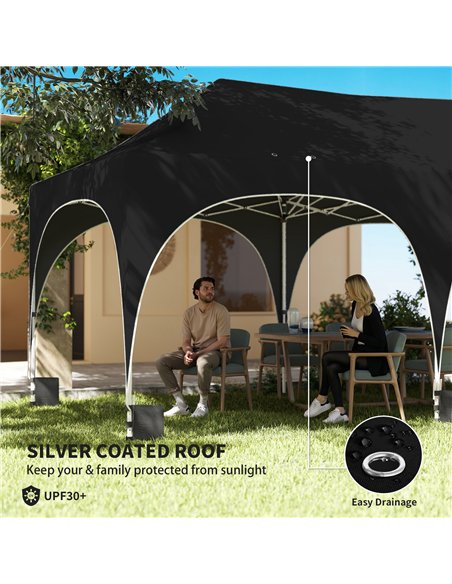 Outsunny 3 x 6m Pop Up Gazebo Shelter with Sides, 6 Sandbags, Peak Top Garden Party Tent Marquee with Carry Bag, Black - pic 185761 | FastDaddyshop