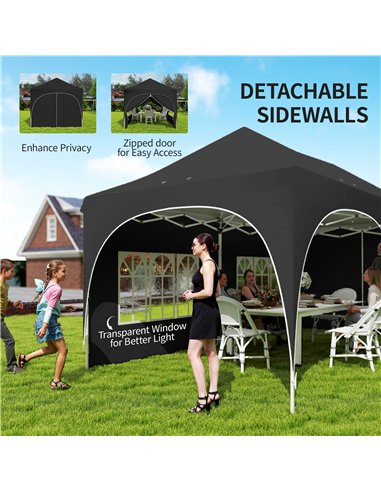Outsunny 3 x 6m Pop Up Gazebo Shelter with Sides, 6 Sandbags, Peak Top Garden Party Tent Marquee with Carry Bag, Black