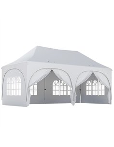 Outsunny 3 x 6m Pop Up Gazebo Shelter with Sides, 6 Sandbags, Peak Top Garden Party Tent Marquee with Carry Bag, Light Grey/Whit