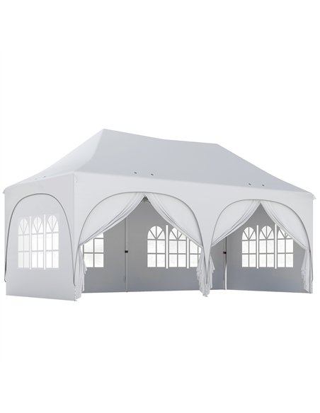 Outsunny 3 x 6m Pop Up Gazebo Shelter with Sides, 6 Sandbags, Peak Top Garden Party Tent Marquee with Carry Bag, Light Grey/Whit - pic 185765 | FastDaddyshop
