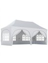 Outsunny 3 x 6m Pop Up Gazebo Shelter with Sides, 6 Sandbags, Peak Top Garden Party Tent Marquee with Carry Bag, Light Grey/Whit