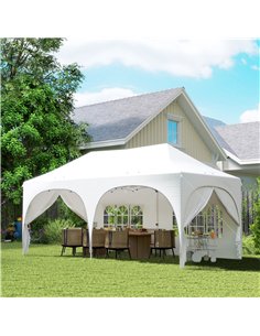 Outsunny 3 x 6m Pop Up Gazebo Shelter with Sides, 6 Sandbags, Peak Top Garden Party Tent Marquee with Carry Bag, Light Grey/Whit 2