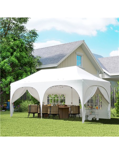 Outsunny 3 x 6m Pop Up Gazebo Shelter with Sides, 6 Sandbags, Peak Top Garden Party Tent Marquee with Carry Bag, Light Grey/Whit - pic 185766 | FastDaddyshop