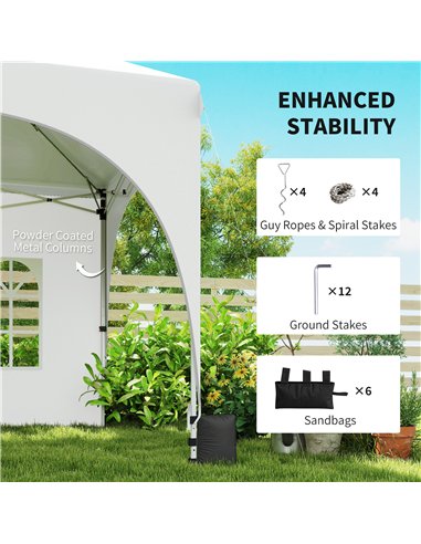 Outsunny 3 x 6m Pop Up Gazebo Shelter with Sides, 6 Sandbags, Peak Top Garden Party Tent Marquee with Carry Bag, Light Grey/Whit