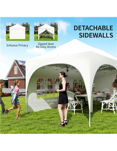 Outsunny 3 x 6m Pop Up Gazebo Shelter with Sides, 6 Sandbags, Peak Top Garden Party Tent Marquee with Carry Bag, Light Grey/Whit