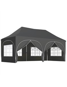 Outsunny 3 x 6m Pop Up Gazebo Shelter with Sides, 6 Sandbags, Peak Top Garden Party Tent Marquee with Carry Bag, Dark Grey