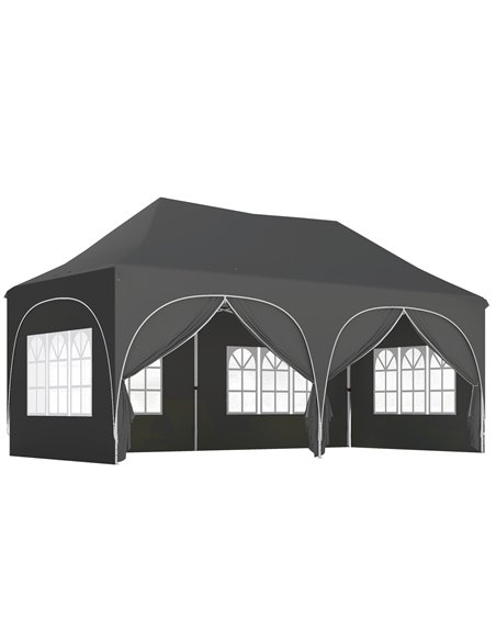 Outsunny 3 x 6m Pop Up Gazebo Shelter with Sides, 6 Sandbags, Peak Top Garden Party Tent Marquee with Carry Bag, Dark Grey - pic 185774 | FastDaddyshop