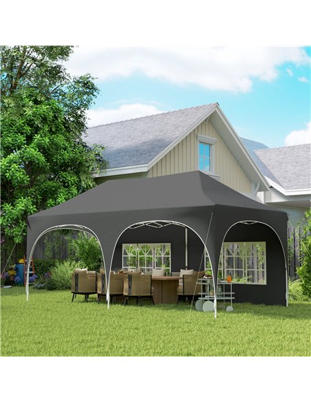Outsunny 3 x 6m Pop Up Gazebo Shelter with Sides, 6 Sandbags, Peak Top Garden Party Tent Marquee with Carry Bag, Dark Grey - pic 185775 | FastDaddyshop