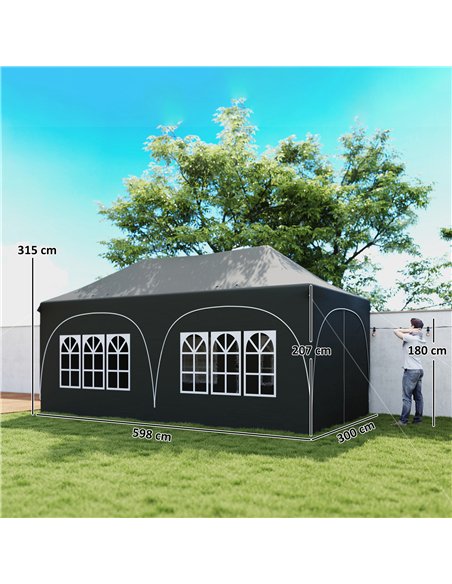 Outsunny 3 x 6m Pop Up Gazebo Shelter with Sides, 6 Sandbags, Peak Top Garden Party Tent Marquee with Carry Bag, Dark Grey - pic 185776 | FastDaddyshop