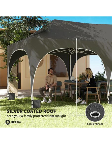 Outsunny 3 x 6m Pop Up Gazebo Shelter with Sides, 6 Sandbags, Peak Top Garden Party Tent Marquee with Carry Bag, Dark Grey - pic 185779 | FastDaddyshop