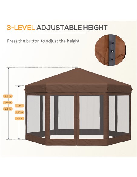 Outsunny 3x3.5m Hexagonal Pop Up Gazebo with Mosquito Netting Zipped Door, Brown - pic 18578 | FastDaddyshop