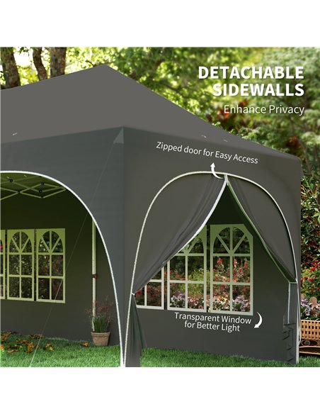 Outsunny 3 x 6m Pop Up Gazebo Shelter with Sides, 6 Sandbags, Peak Top Garden Party Tent Marquee with Carry Bag, Dark Grey - pic 185780 | FastDaddyshop