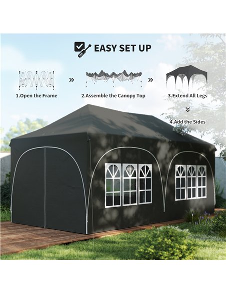 Outsunny 3 x 6m Pop Up Gazebo Shelter with Sides, 6 Sandbags, Peak Top Garden Party Tent Marquee with Carry Bag, Dark Grey - pic 185781 | FastDaddyshop