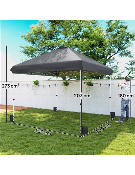 Outsunny 3 x 3 m Pop Up Gazebo with Wheels, UPF50+ One-Touch Outdoor Garden Party Tent Marquee Wedding Awning Canopy, Dark Grey - pic 185785 | FastDaddyshop