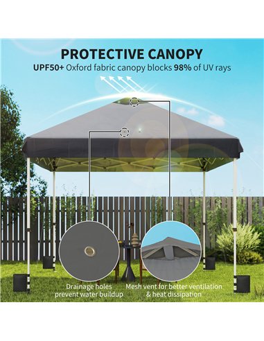 Outsunny 3 x 3 m Pop Up Gazebo with Wheels, UPF50+ One-Touch Outdoor Garden Party Tent Marquee Wedding Awning Canopy, Dark Grey