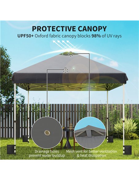 Outsunny 3 x 3 m Pop Up Gazebo with Wheels, UPF50+ One-Touch Outdoor Garden Party Tent Marquee Wedding Awning Canopy, Dark Grey - pic 185788 | FastDaddyshop