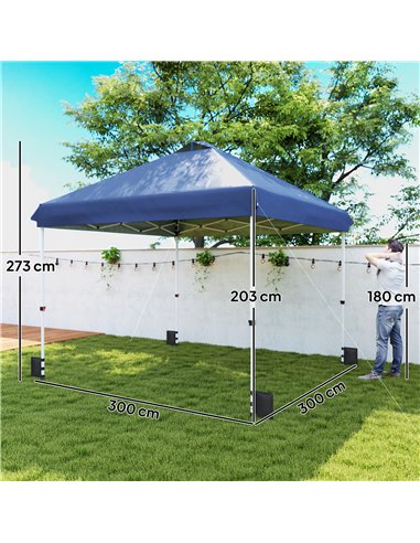 Outsunny 3 x 3 m Pop Up Gazebo with Wheels, UPF50+ One-Touch Outdoor Garden Party Tent Marquee Wedding Awning Canopy, Dark Blue
