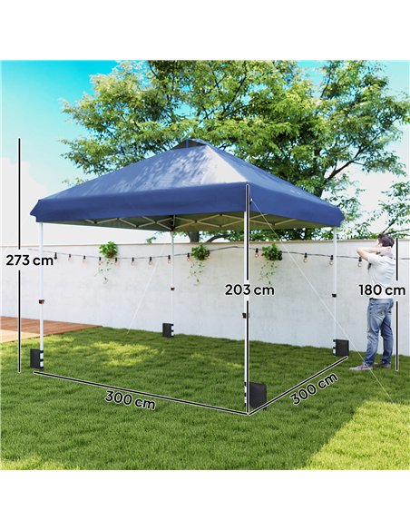 Outsunny 3 x 3 m Pop Up Gazebo with Wheels, UPF50+ One-Touch Outdoor Garden Party Tent Marquee Wedding Awning Canopy, Dark Blue - pic 185794 | FastDaddyshop
