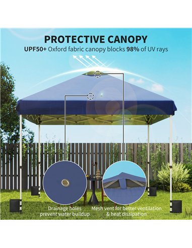 Outsunny 3 x 3 m Pop Up Gazebo with Wheels, UPF50+ One-Touch Outdoor Garden Party Tent Marquee Wedding Awning Canopy, Dark Blue