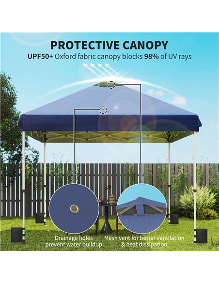 Outsunny 3 x 3 m Pop Up Gazebo with Wheels, UPF50+ One-Touch Outdoor Garden Party Tent Marquee Wedding Awning Canopy, Dark Blue - pic 185797 | FastDaddyshop