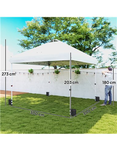 Outsunny 3 x 3 m Pop Up Gazebo with Wheels, UPF50+ One-Touch Outdoor Garden Party Tent Marquee Wedding Awning Canopy, White