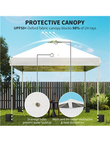 Outsunny 3 x 3 m Pop Up Gazebo with Wheels, UPF50+ One-Touch Outdoor Garden Party Tent Marquee Wedding Awning Canopy, White