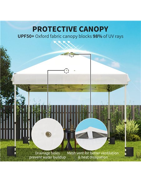 Outsunny 3 x 3 m Pop Up Gazebo with Wheels, UPF50+ One-Touch Outdoor Garden Party Tent Marquee Wedding Awning Canopy, White - pic 185806 | FastDaddyshop