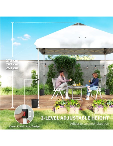 Outsunny 3 x 3 m Pop Up Gazebo with Wheels, UPF50+ One-Touch Outdoor Garden Party Tent Marquee Wedding Awning Canopy, White - pic 185808 | FastDaddyshop