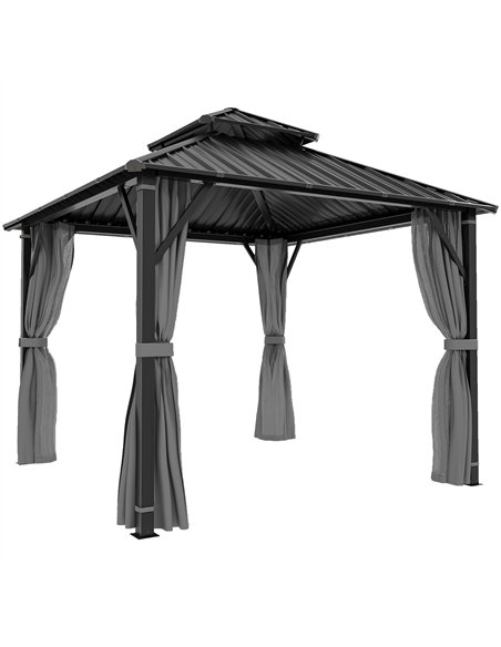 Outsunny 3 x 3(m) Hardtop Gazebo Canopy with Metal Roof, Waterproof Permanent Pavilion Garden Gazebo with Netting, Curtains, Gre - pic 185810 | FastDaddyshop
