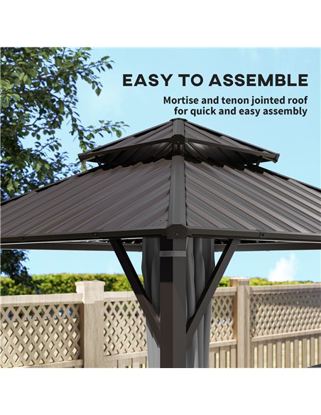 Outsunny 3 x 3(m) Hardtop Gazebo Canopy with Metal Roof, Waterproof Permanent Pavilion Garden Gazebo with Netting, Curtains, Gre - pic 185814 | FastDaddyshop