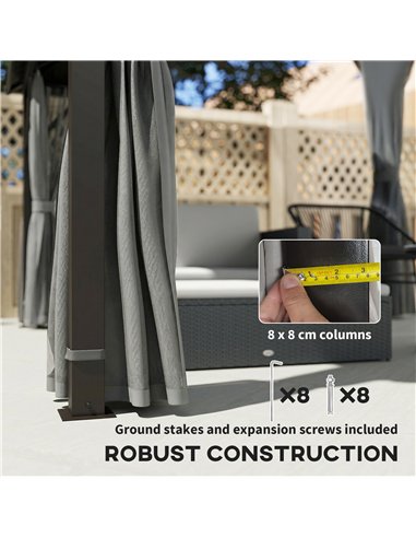 Outsunny 3 x 3(m) Hardtop Gazebo Canopy with Metal Roof, Waterproof Permanent Pavilion Garden Gazebo with Netting, Curtains, Gre