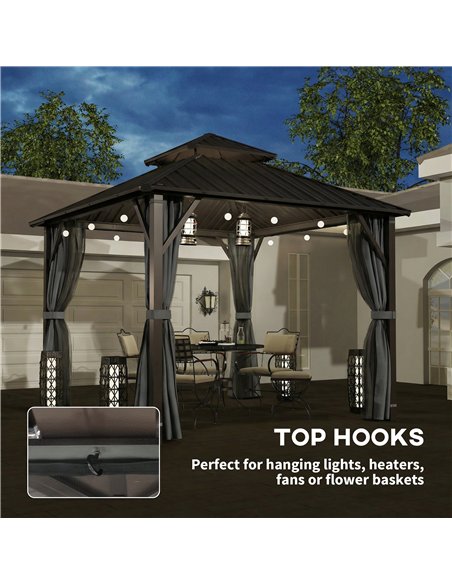 Outsunny 3 x 3(m) Hardtop Gazebo Canopy with Metal Roof, Waterproof Permanent Pavilion Garden Gazebo with Netting, Curtains, Gre - pic 185817 | FastDaddyshop