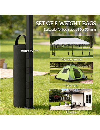 Outsunny 8 Pack Gazebo Sand Weights Bags, 40 kg 600D Heavy Duty Sand Bags Sandbags for Canopy Tent Legs, Without Sand, Black