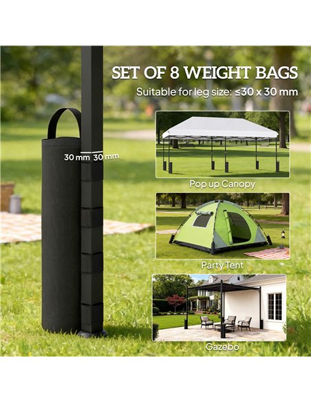 Outsunny 8 Pack Gazebo Sand Weights Bags, 40 kg 600D Heavy Duty Sand Bags Sandbags for Canopy Tent Legs, Without Sand, Black - pic 185822 | FastDaddyshop