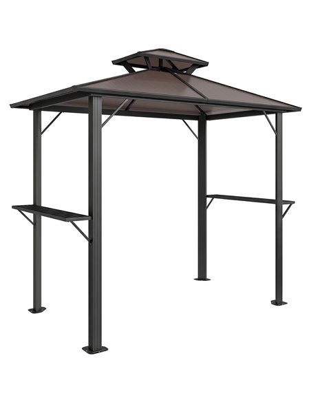 Outsunny 2.5 x 1.5 m Hardtop Grill Gazebo with Double Roof, Aluminium Outdoor BBQ Gazebo Shelter with 2 Side Shelves, Brown - pic 185828 | FastDaddyshop