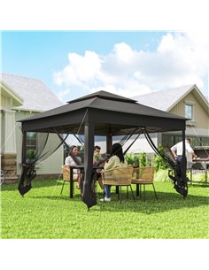 Outsunny 3 x 3(m) Pop Up Gazebo, Double-roof Garden Tent with Netting and Carry Bag, Party Event Shelter, Black 2