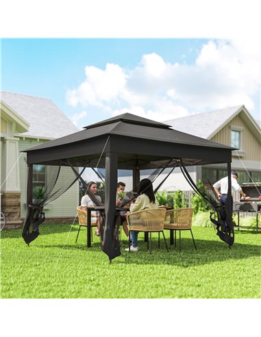 Outsunny 3 x 3(m) Pop Up Gazebo, Double-roof Garden Tent with Netting and Carry Bag, Party Event Shelter, Black