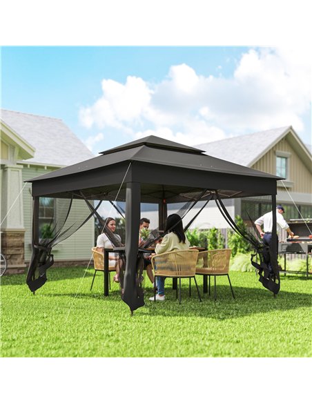 Outsunny 3 x 3(m) Pop Up Gazebo, Double-roof Garden Tent with Netting and Carry Bag, Party Event Shelter, Black - pic 185838 | FastDaddyshop