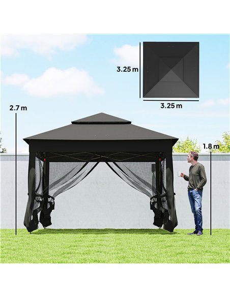 Outsunny 3 x 3(m) Pop Up Gazebo, Double-roof Garden Tent with Netting and Carry Bag, Party Event Shelter, Black - pic 185839 | FastDaddyshop