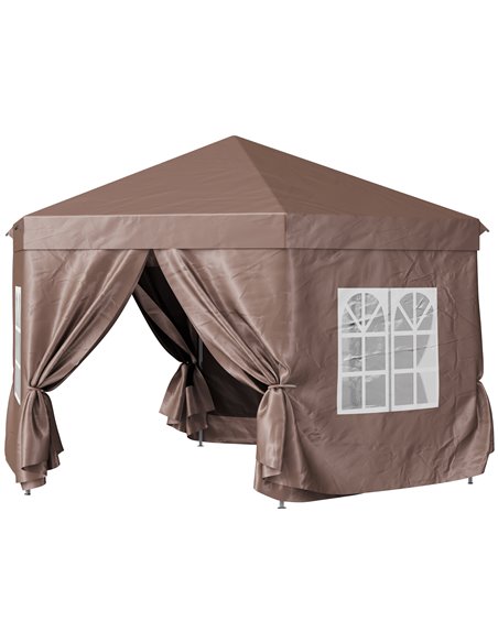 Outsunny 4m x 4m Hexagonal Metal Frame Garden Gazebo Brown - pic 18584 | FastDaddyshop