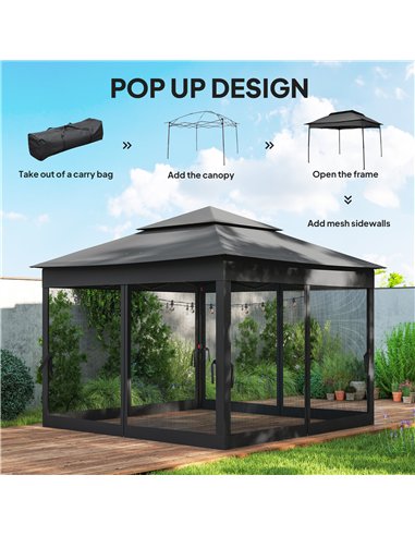 Outsunny 3 x 3(m) Pop Up Gazebo, Double-roof Garden Tent with Netting and Carry Bag, Party Event Shelter, Black