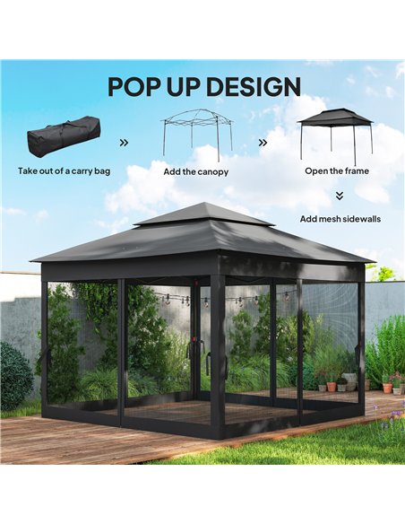 Outsunny 3 x 3(m) Pop Up Gazebo, Double-roof Garden Tent with Netting and Carry Bag, Party Event Shelter, Black - pic 185840 | FastDaddyshop