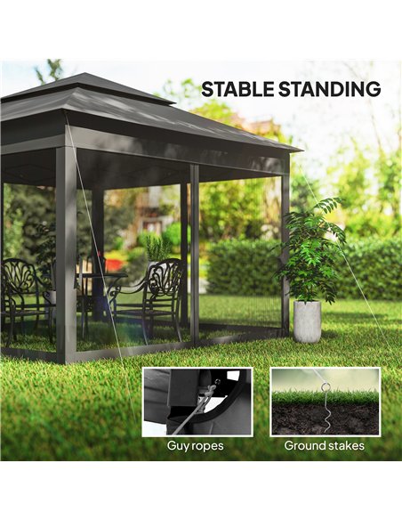 Outsunny 3 x 3(m) Pop Up Gazebo, Double-roof Garden Tent with Netting and Carry Bag, Party Event Shelter, Black - pic 185842 | FastDaddyshop