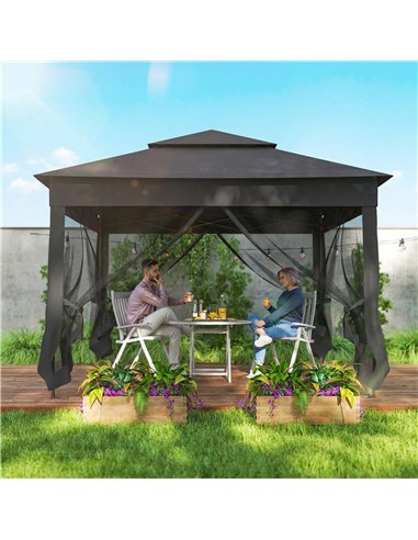 Outsunny 3 x 3(m) Pop Up Gazebo, Double-roof Garden Tent with Netting and Carry Bag, Party Event Shelter, Black